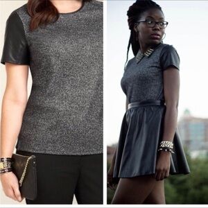 “TALBOTS” Faux Leather Trim Top